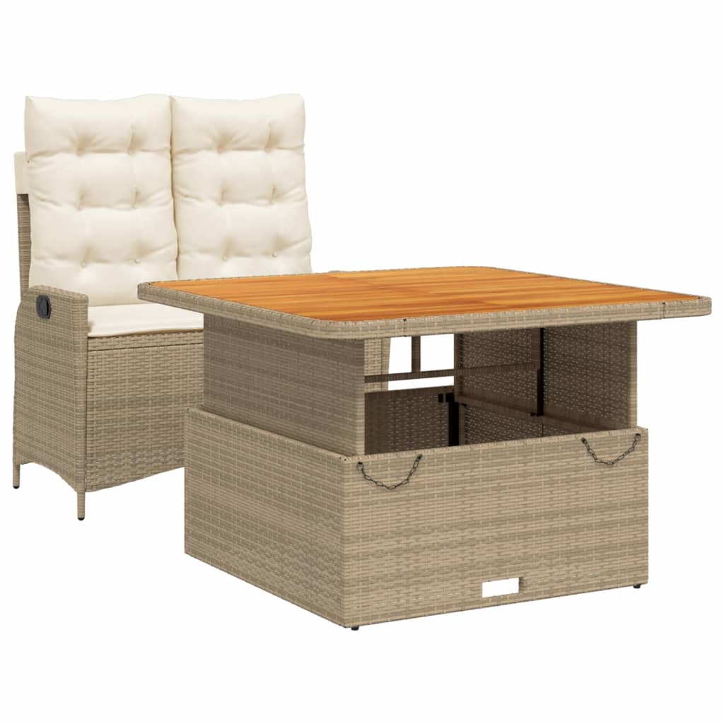 Set da Pranzo da Giardino 2 pz con Cuscini Beige in Polyrattan - homemem39