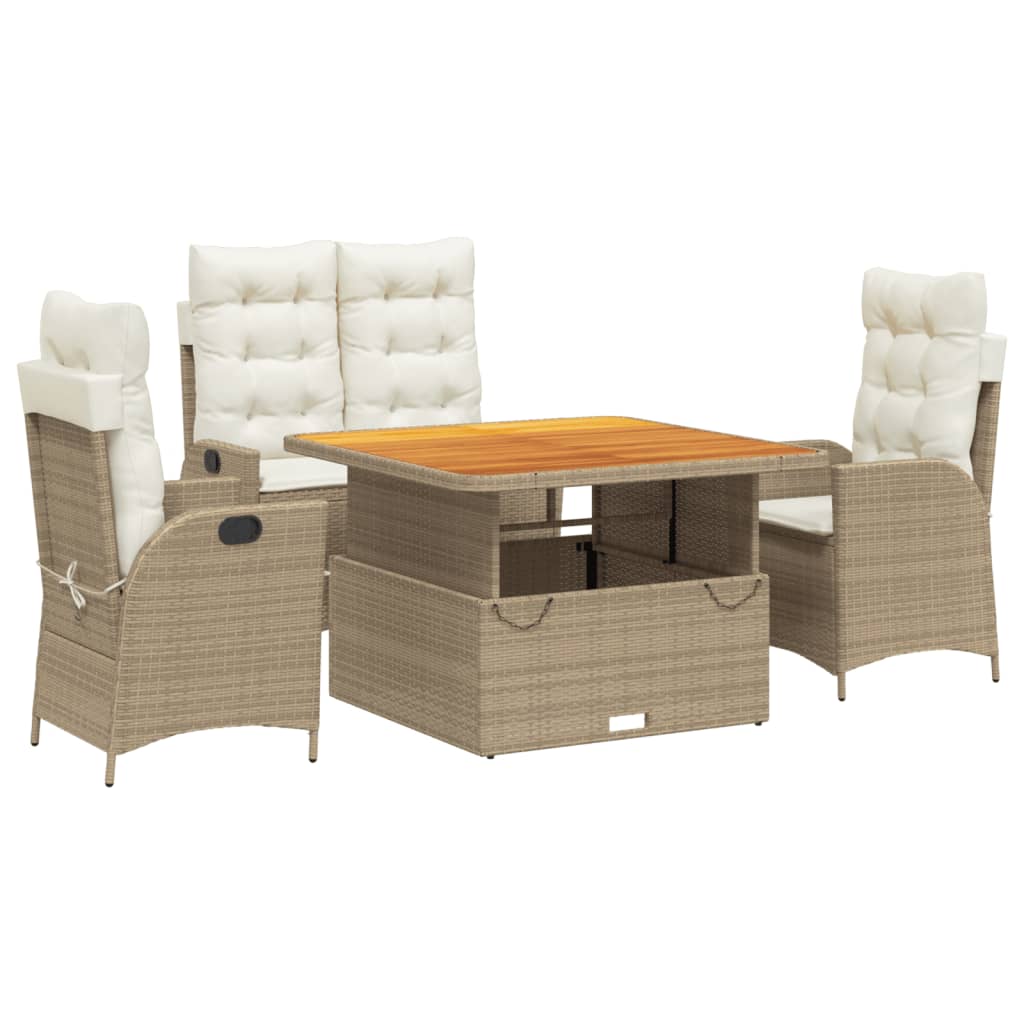 Set da Pranzo da Giardino 4 pz con Cuscini Beige in Polyrattan - homemem39