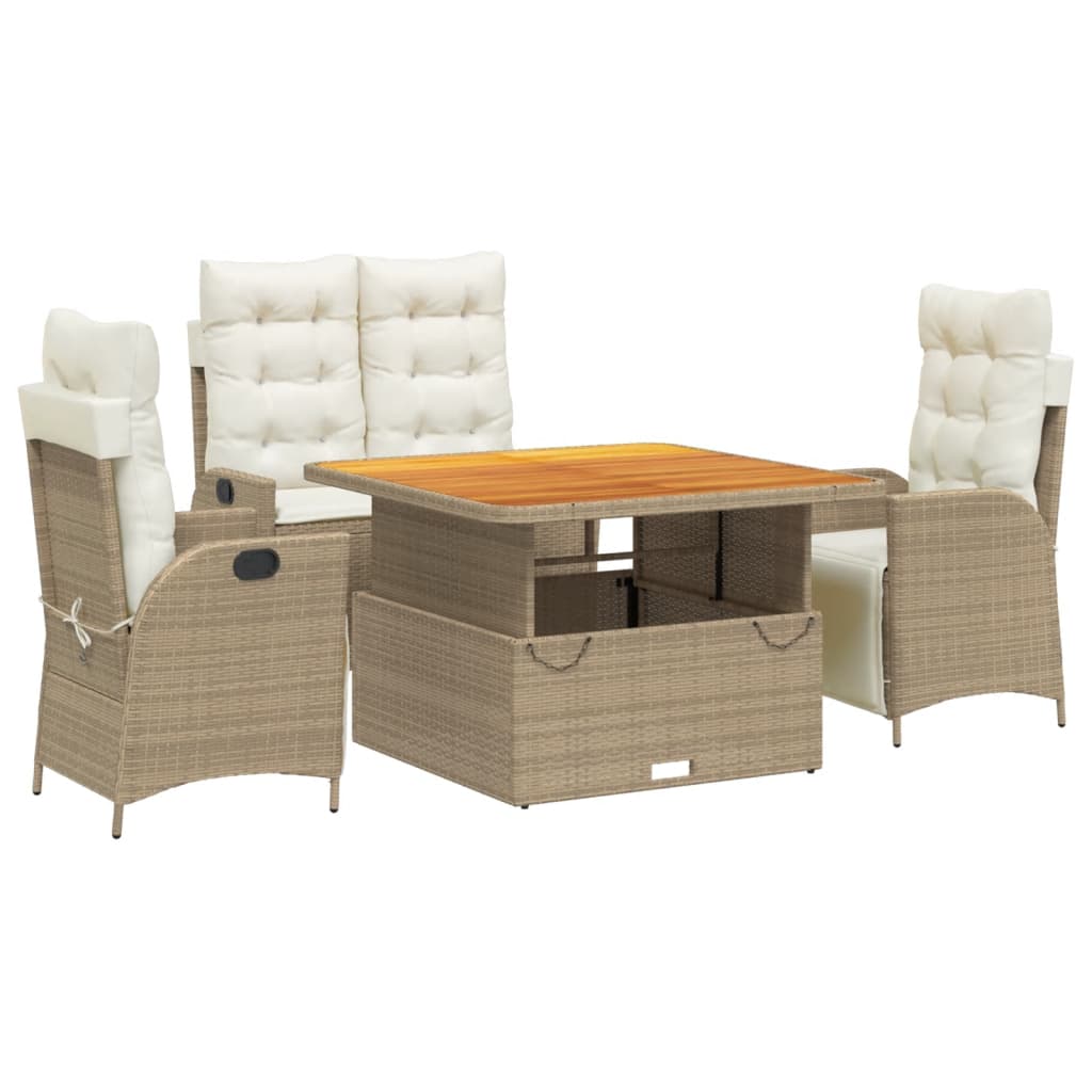 Set da Pranzo da Giardino 4 pz con Cuscini Beige in Polyrattan | homemem39