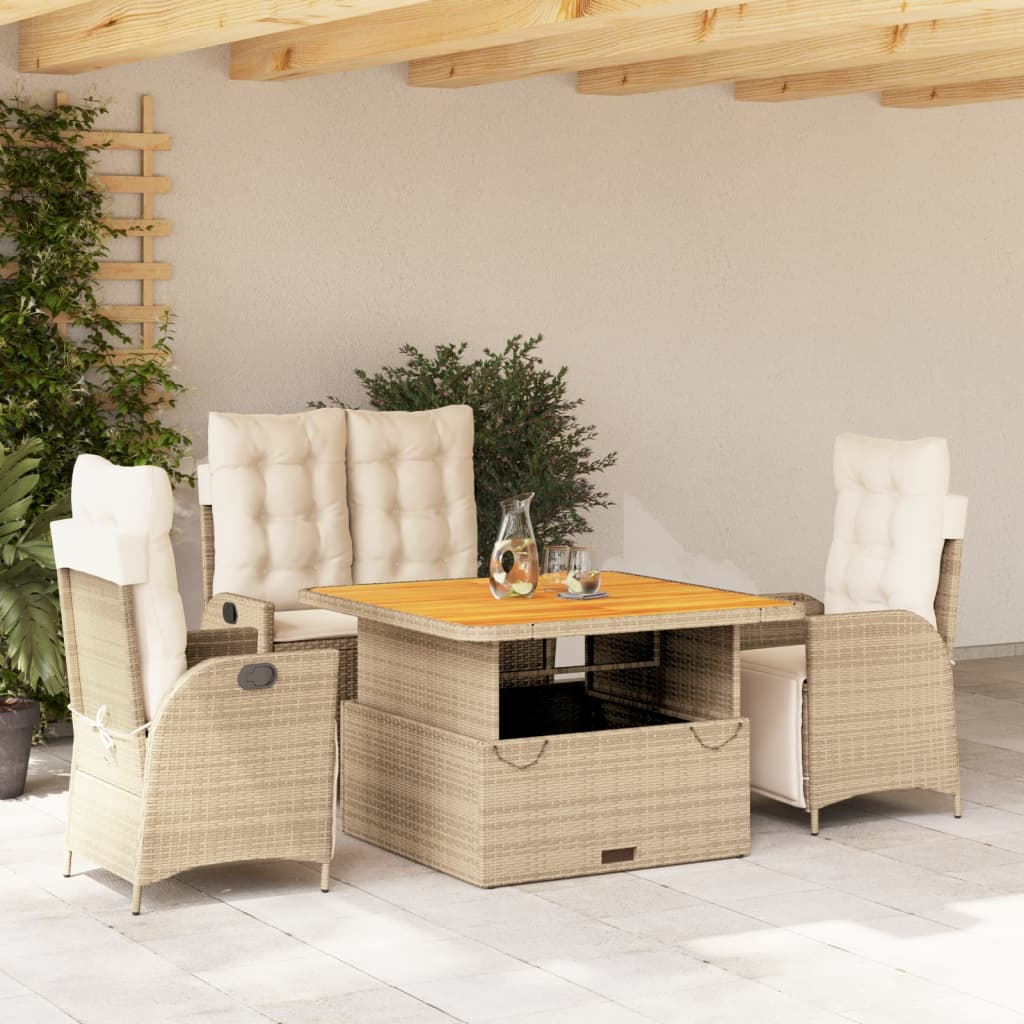 Set da Pranzo da Giardino 4 pz con Cuscini Beige in Polyrattan | homemem39