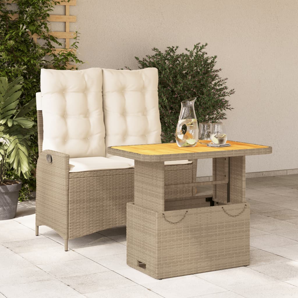 Set da Pranzo da Giardino 2 pz con Cuscini Beige in Polyrattan | homemem39