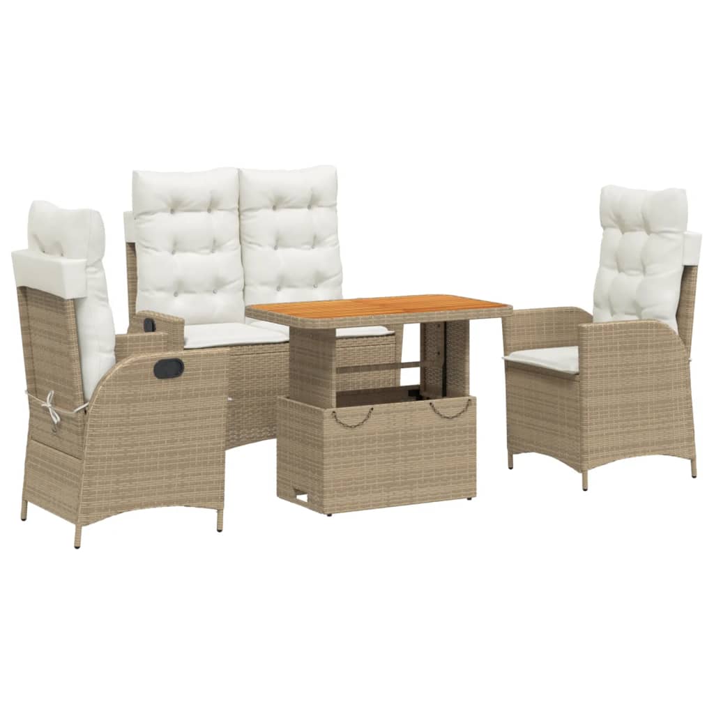 Set da Pranzo da Giardino 4 pz con Cuscini Beige in Polyrattan - homemem39
