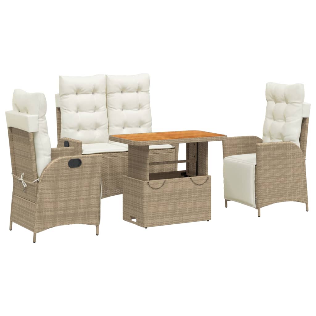 Set da Pranzo da Giardino 4 pz con Cuscini Beige in Polyrattan | homemem39
