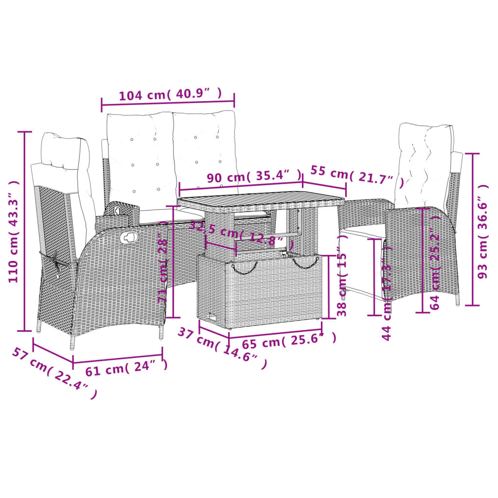 Set da Pranzo da Giardino 4 pz con Cuscini Beige in Polyrattan - homemem39