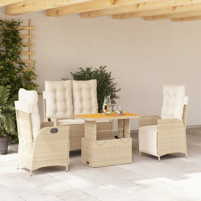 Set da Pranzo da Giardino 4 pz con Cuscini Beige in Polyrattan - homemem39