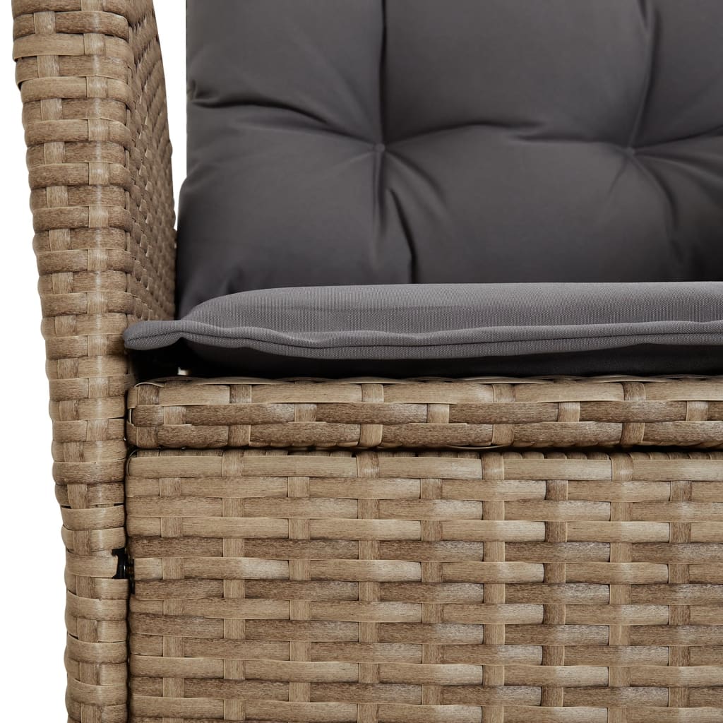 Set da Pranzo da Giardino 3 pz con Cuscini Beige in Polyrattan