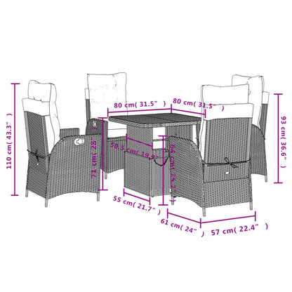 Set da Pranzo da Giardino 5 pz con Cuscini Beige in Polyrattan