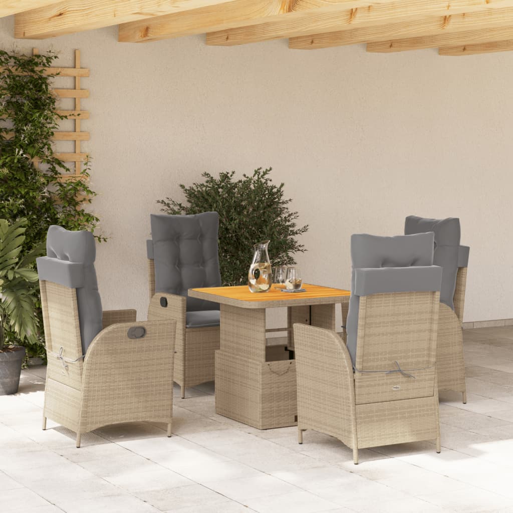 Set da Pranzo da Giardino 5 pz con Cuscini Beige in Polyrattan - homemem39