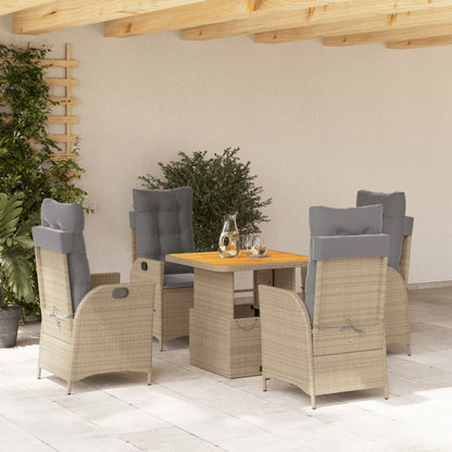 Set da Pranzo da Giardino 5 pz con Cuscini Beige in Polyrattan - homemem39
