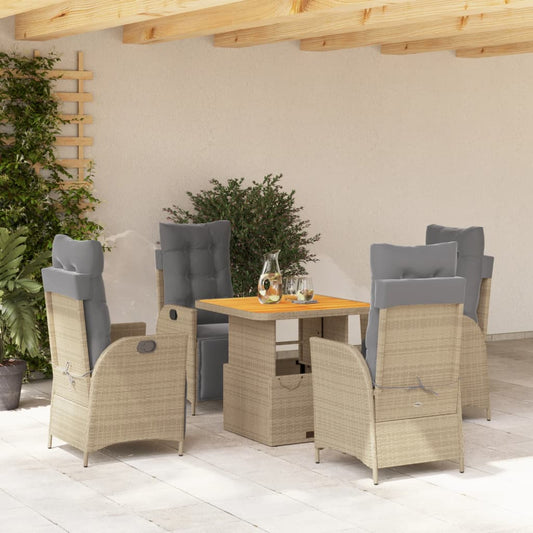 Set da Pranzo da Giardino 5 pz con Cuscini Beige in Polyrattan - homemem39