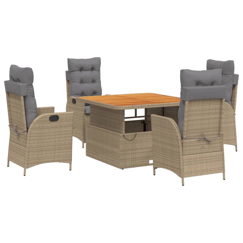 Set da Pranzo da Giardino 5 pz con Cuscini Beige in Polyrattan - homemem39