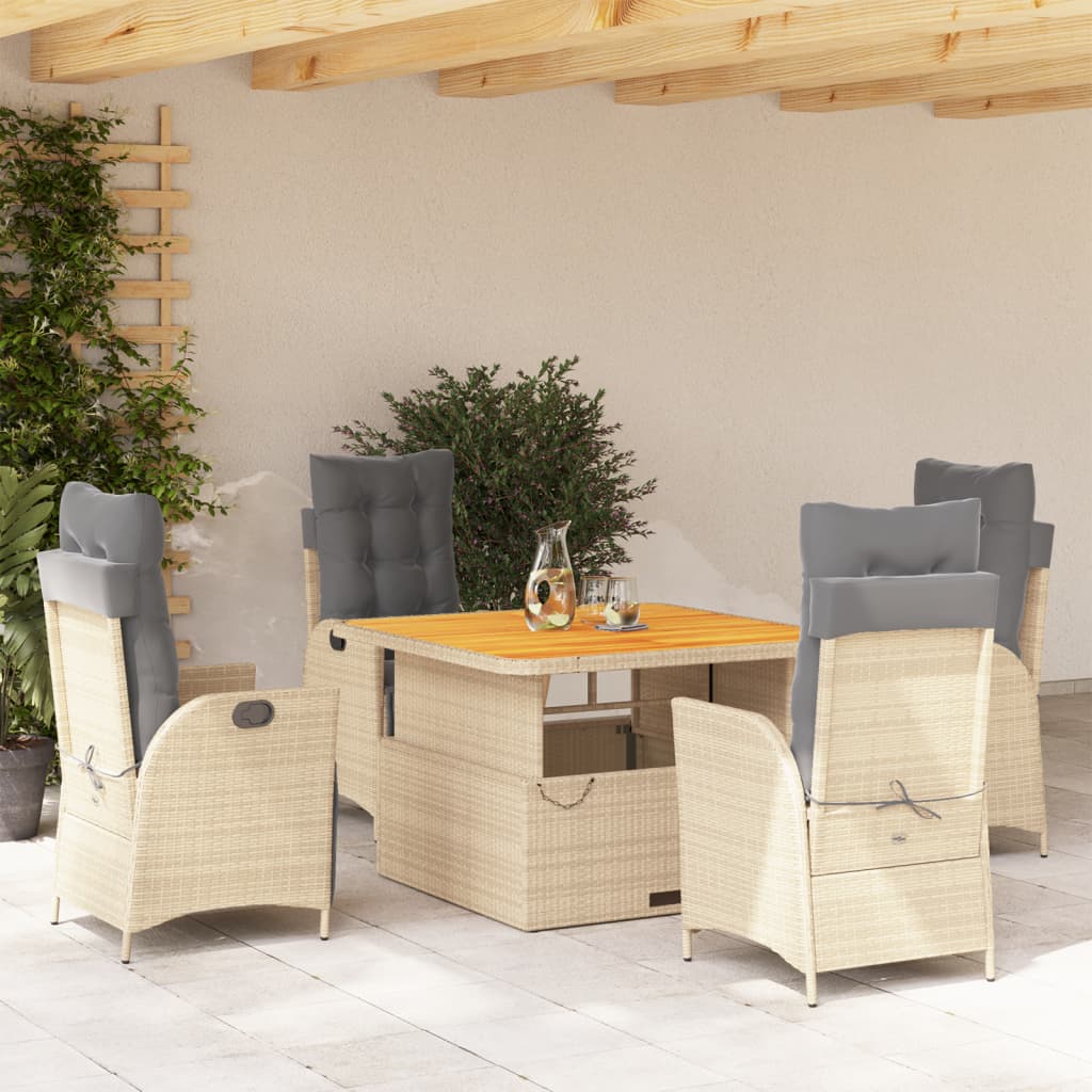 Set da Pranzo da Giardino 5 pz con Cuscini Beige in Polyrattan | homemem39