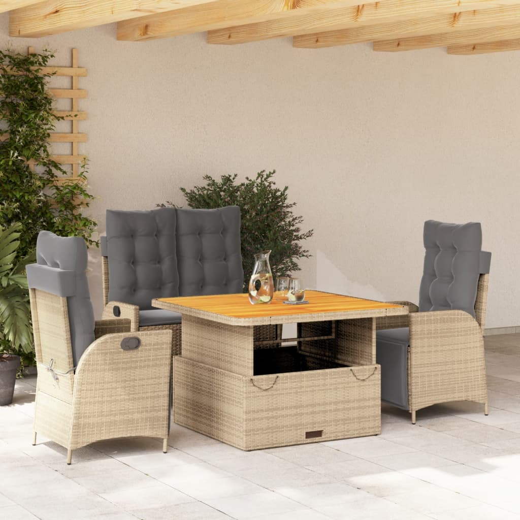 Set da Pranzo da Giardino 4 pz con Cuscini Beige in Polyrattan | homemem39