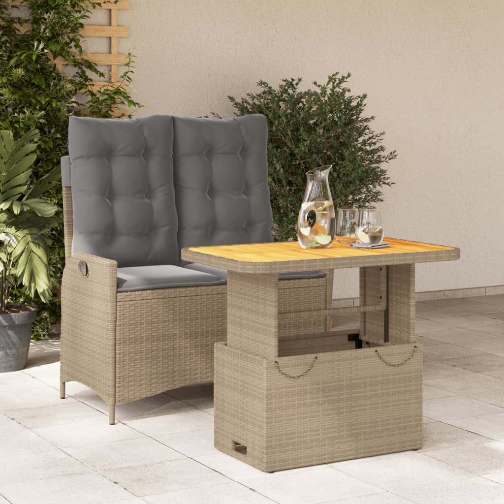 Set da Pranzo da Giardino 2 pz con Cuscini Beige in Polyrattan - homemem39