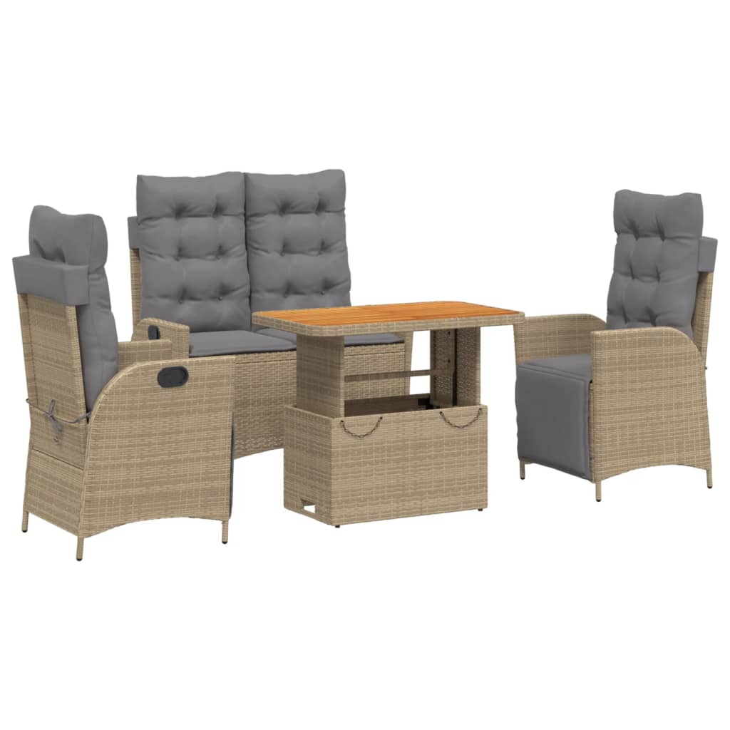 Set da Pranzo da Giardino 4 pz con Cuscini Beige in Polyrattan | homemem39