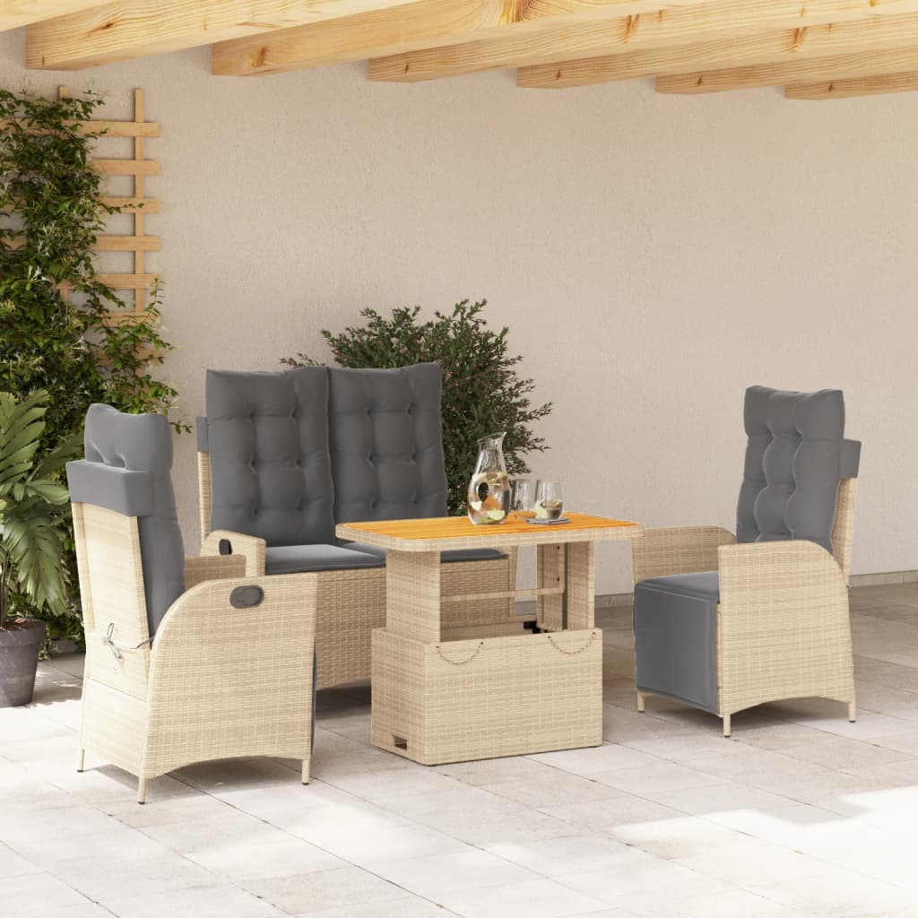Set da Pranzo da Giardino 4 pz con Cuscini Beige in Polyrattan | homemem39