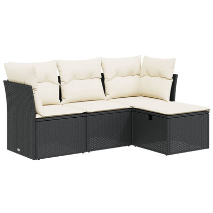 Set Divani da Giardino 4 pz con Cuscini Nero in Polyrattan - homemem39