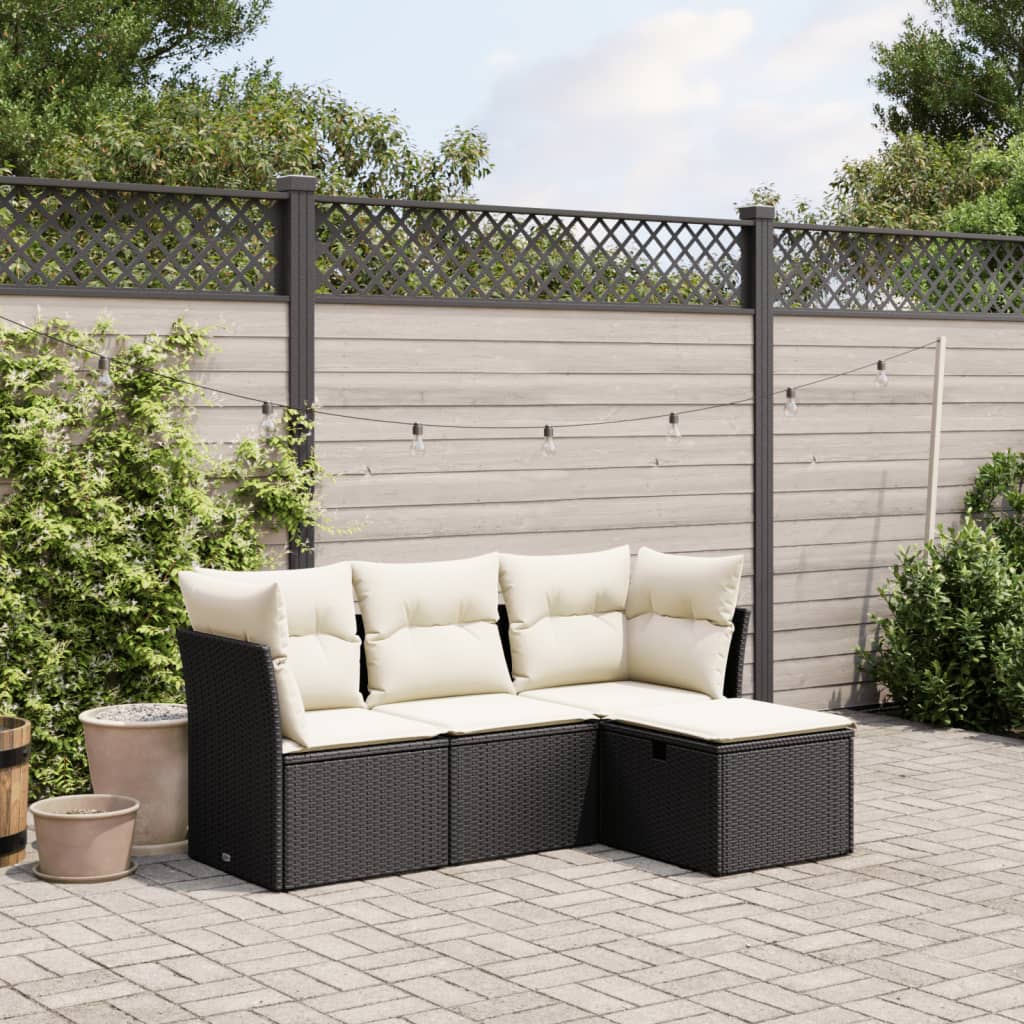 Set Divani da Giardino 4 pz con Cuscini Nero in Polyrattan - homemem39