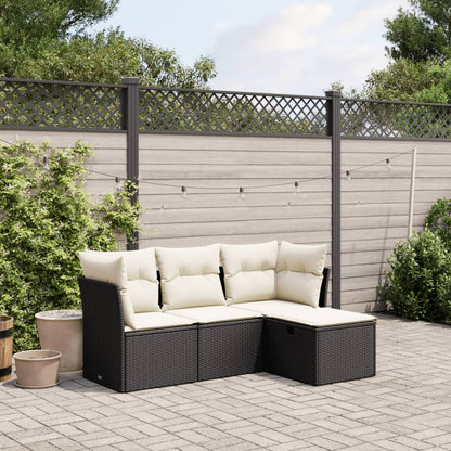 Set Divani da Giardino 4 pz con Cuscini Nero in Polyrattan - homemem39