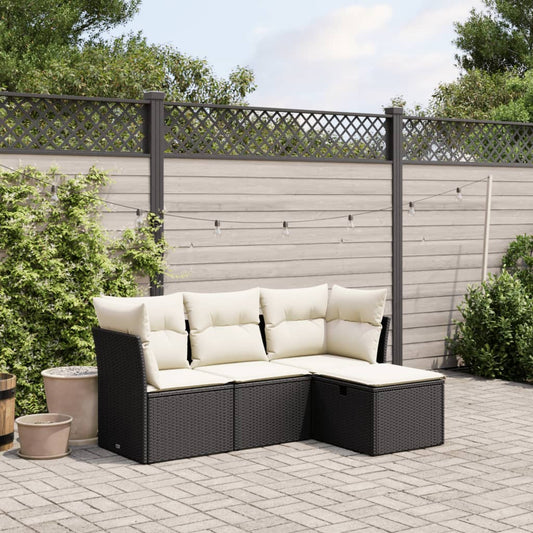 Set Divani da Giardino 4 pz con Cuscini Nero in Polyrattan - homemem39
