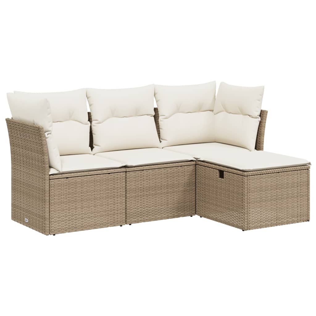 Set Divano da Giardino 4 pz con Cuscini Beige in Polyrattan - homemem39