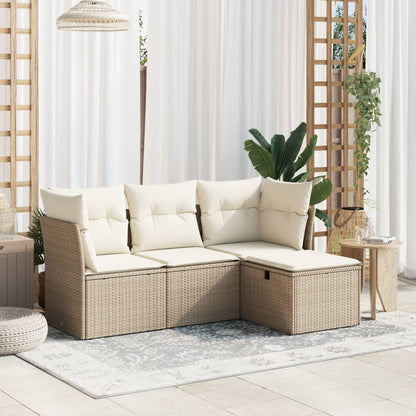 Set Divano da Giardino 4 pz con Cuscini Beige in Polyrattan - homemem39
