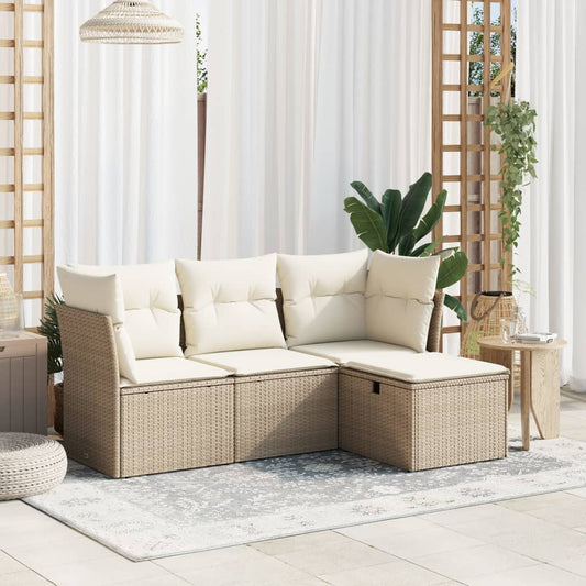 Set Divano da Giardino 4 pz con Cuscini Beige in Polyrattan - homemem39
