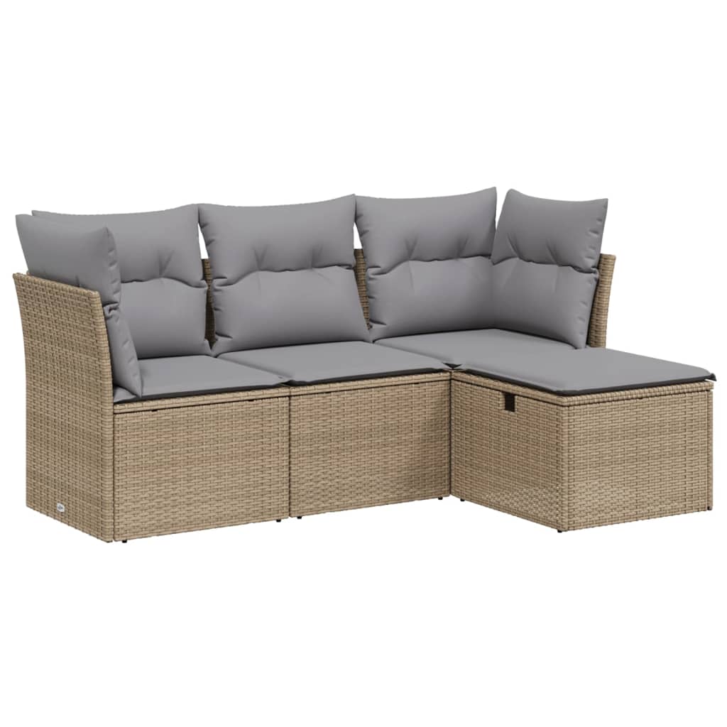 Set Divano da Giardino 4 pz con Cuscini Beige Misto Polyrattan - homemem39