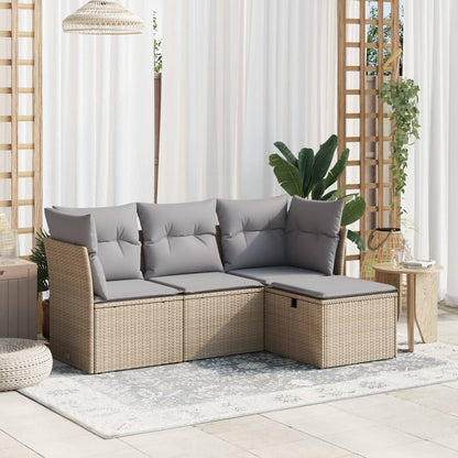 Set Divano da Giardino 4 pz con Cuscini Beige Misto Polyrattan - homemem39