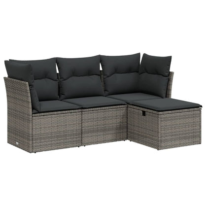 Set Divani da Giardino 4 pz con Cuscini in Polyrattan Grigio | homemem39