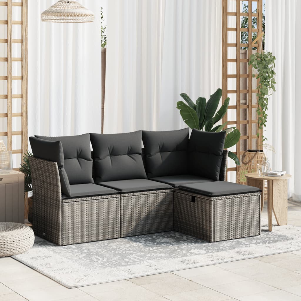 Set Divani da Giardino 4 pz con Cuscini in Polyrattan Grigio | homemem39