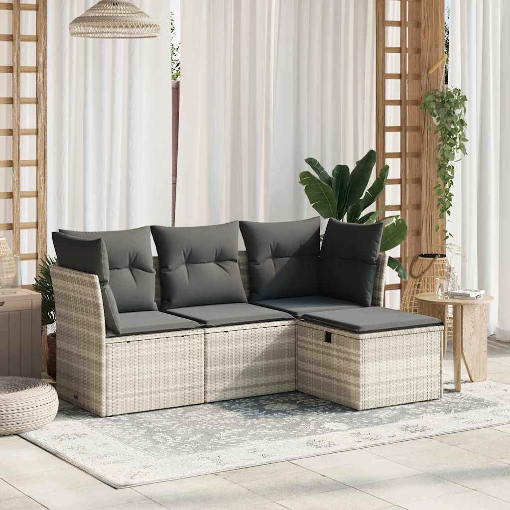 Set Divano da Giardino 4pz con Cuscini Grigio Chiaro Polyrattan - homemem39