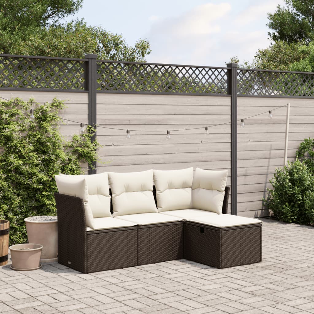 Set Divano da Giardino 4 pz con Cuscini Marrone in Polyrattan - homemem39