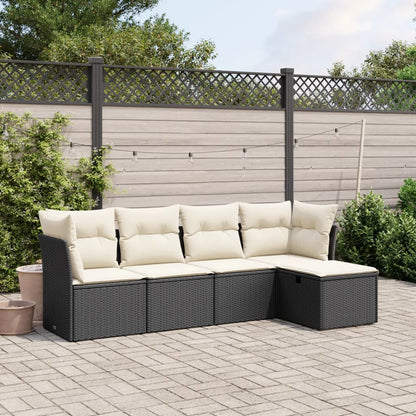 Set Divani da Giardino 5 pz con Cuscini in Polyrattan Nero - homemem39