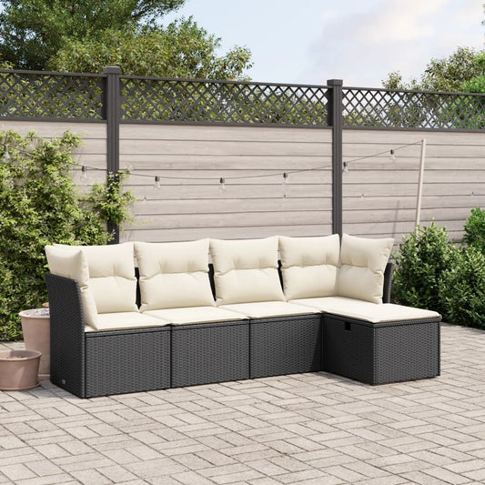 Set Divani da Giardino 5 pz con Cuscini in Polyrattan Nero - homemem39