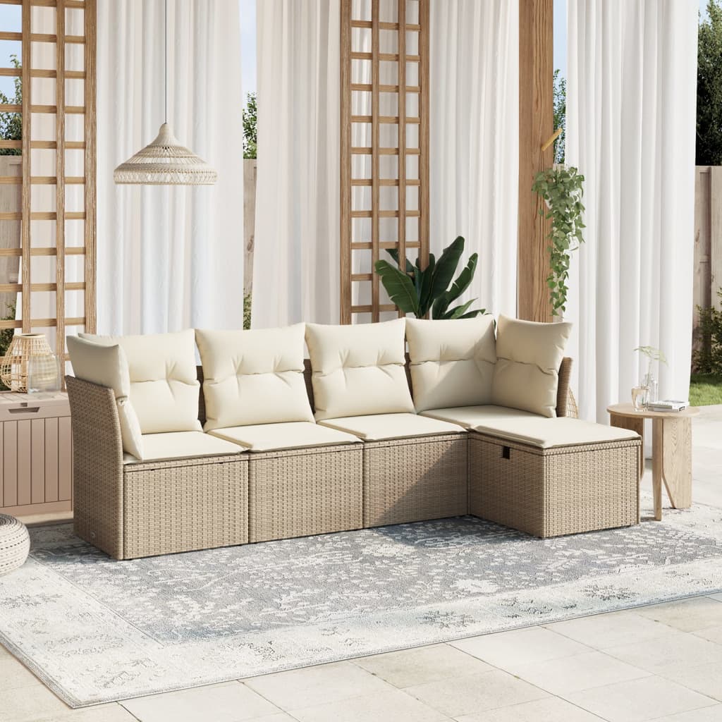 Set Divano da Giardino 5 pz con Cuscini Beige in Polyrattan - homemem39