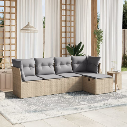Set Divano da Giardino 5 pz con Cuscini Beige Misto Polyrattan - homemem39