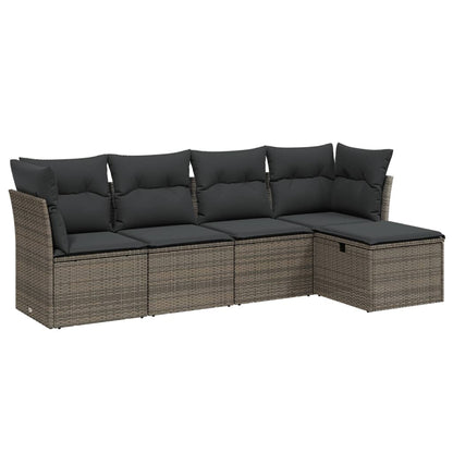 Set Divano da Giardino 5 pz con Cuscini Grigio in Polyrattan | homemem39