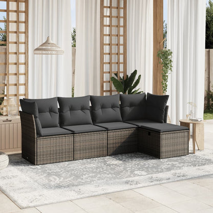 Set Divano da Giardino 5 pz con Cuscini Grigio in Polyrattan | homemem39