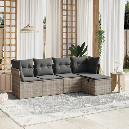 Set Divano da Giardino 5pz con Cuscini Grigio Chiaro Polyrattan - homemem39