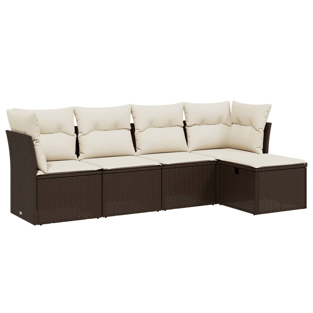 Set Divano da Giardino 5 pz con Cuscini Marrone in Polyrattan - homemem39