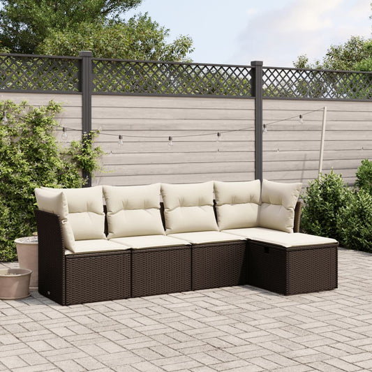 Set Divano da Giardino 5 pz con Cuscini Marrone in Polyrattan - homemem39