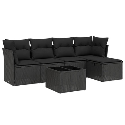 Set Divano da Giardino 6 pz con Cuscini Nero in Polyrattan