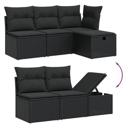 Set Divano da Giardino 6 pz con Cuscini Nero in Polyrattan