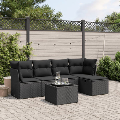 Set Divano da Giardino 6 pz con Cuscini Nero in Polyrattan