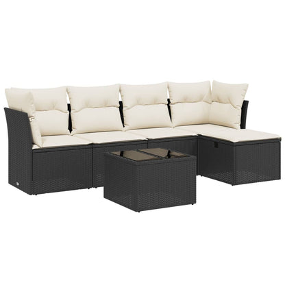 Set Divano da Giardino 6 pz con Cuscini Nero in Polyrattan | homemem39