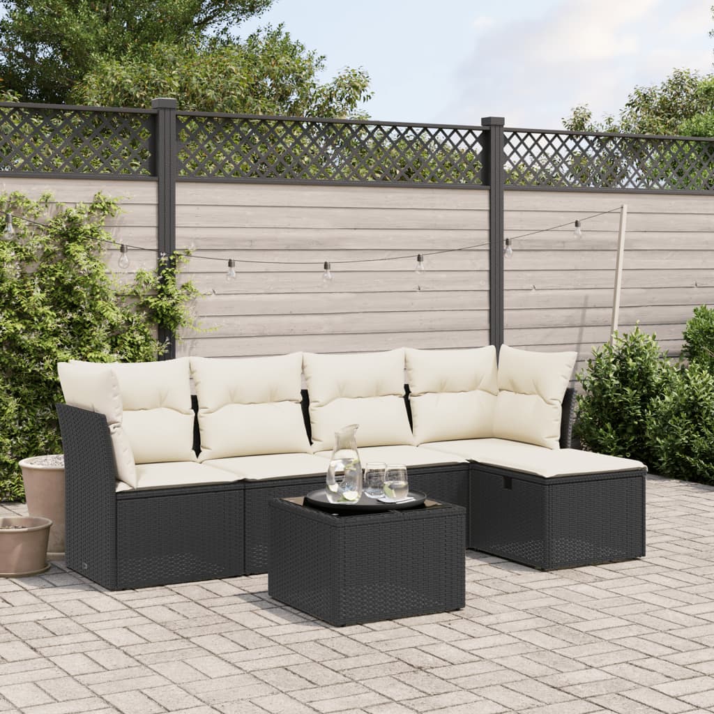 Set Divano da Giardino 6 pz con Cuscini Nero in Polyrattan - homemem39