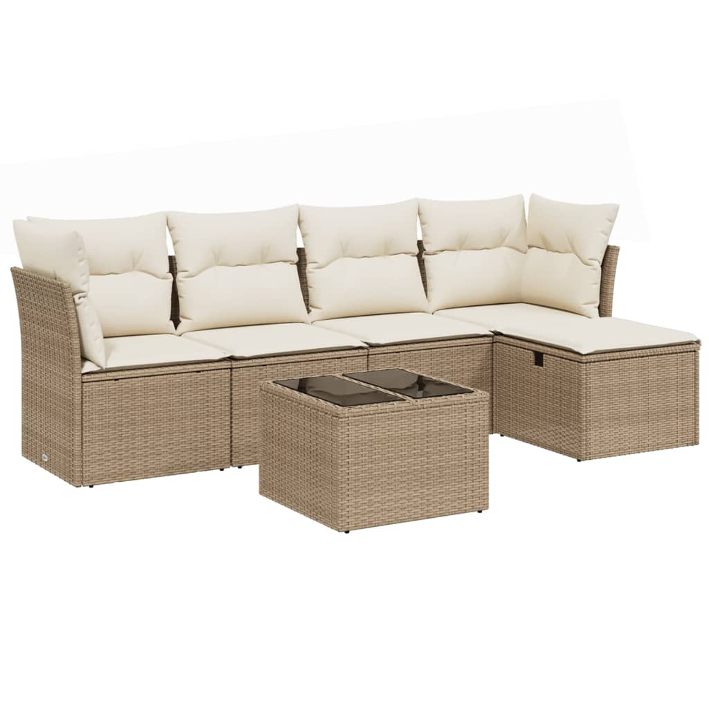 Set Divano da Giardino 6 pz con Cuscini Beige in Polyrattan - homemem39
