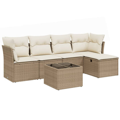 Set Divano da Giardino 6 pz con Cuscini Beige in Polyrattan - homemem39