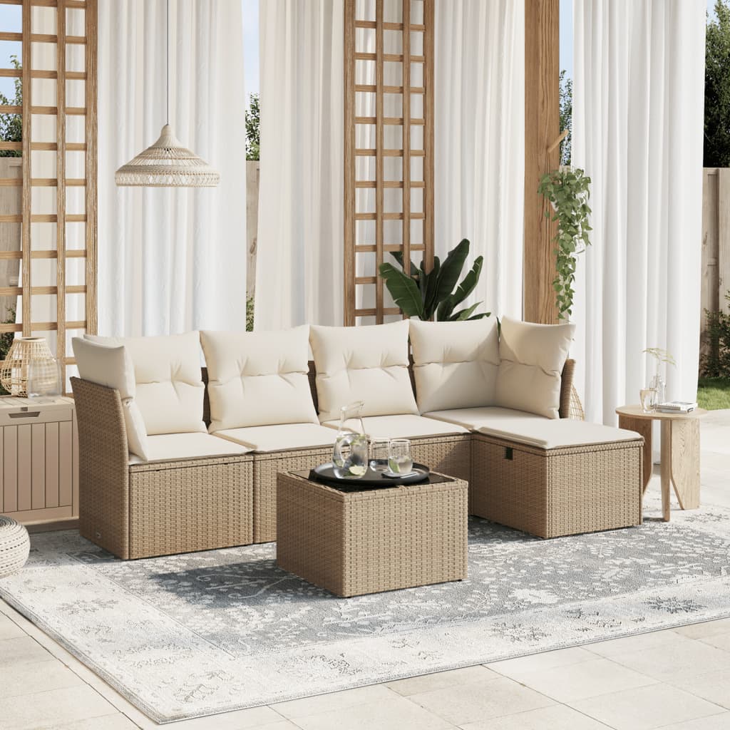 Set Divano da Giardino 6 pz con Cuscini Beige in Polyrattan - homemem39